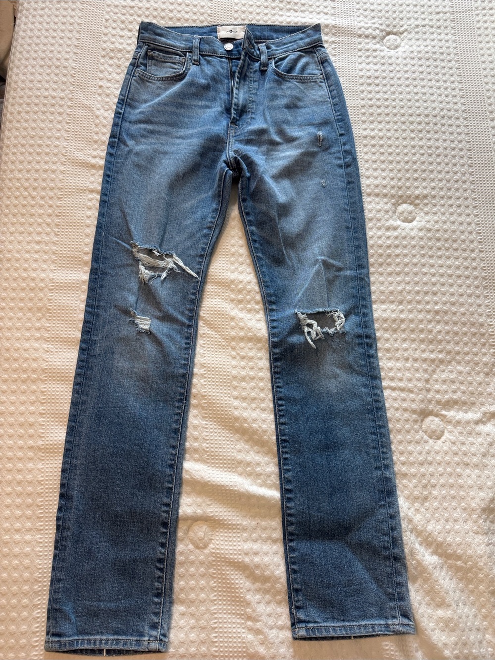 7 For All Mankind Distressed Straight-Leg Jeans with Flower Design